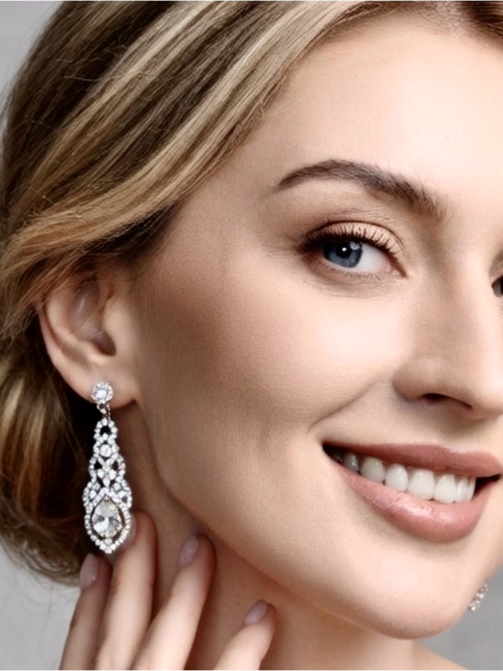 Bridal Crystal Earrings Long Dangle Teardrop Statement Prom Bling Silver Tone